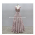 Womens Long Bridesmaids Chiffon Short Sleeve Elegant Lace Round Neck Maxi Ladies Evening Party Dresses